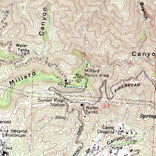 Topographic Map of Millard Picnic Area, CA