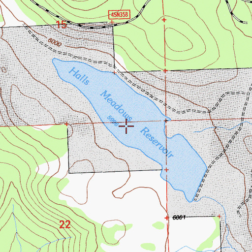 Topographic Map of Halls Meadows Reservoir, CA
