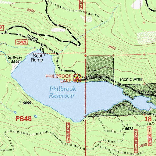 Topographic Map of Philbrook Lake Campground, CA