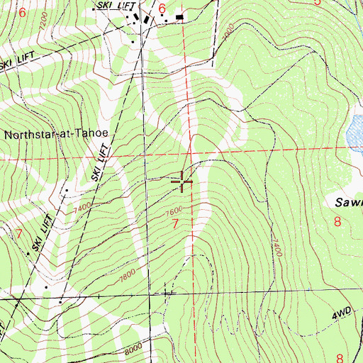 Topographic Map of North Star Ski Area, CA