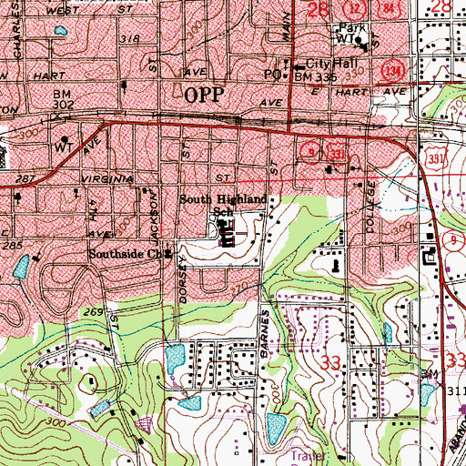 Topographic Map of South Highlands Elementary School, AL