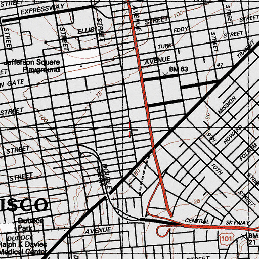 Topographic Map of High School of Commerce (historical), CA