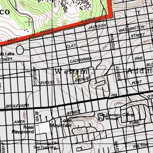 Topographic Map of Pacific Heights, CA
