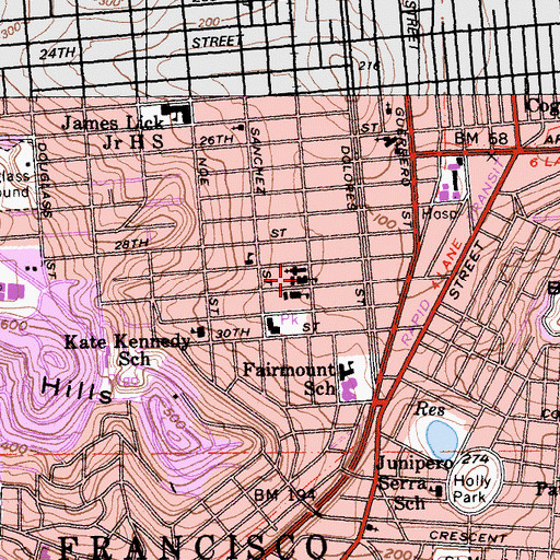 Topographic Map of Saint Paul's School, CA