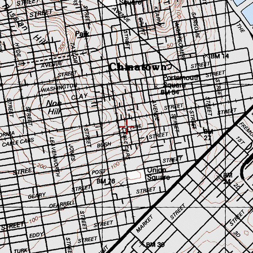 Topographic Map of Stockton Street Tunnel, CA