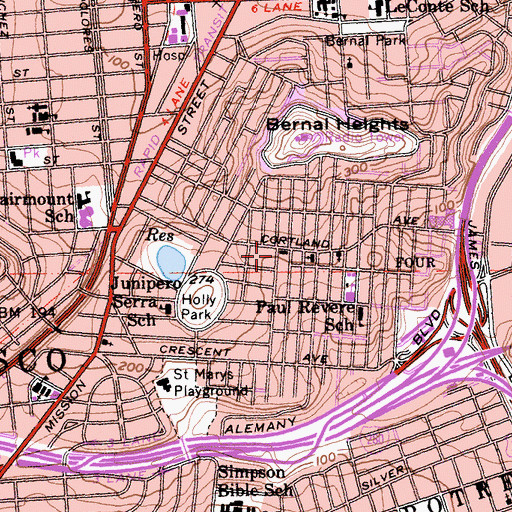 Topographic Map of Bernal Recreation Center, CA