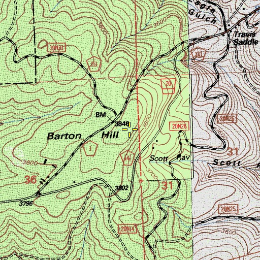Topographic Map of Barton Hill, CA
