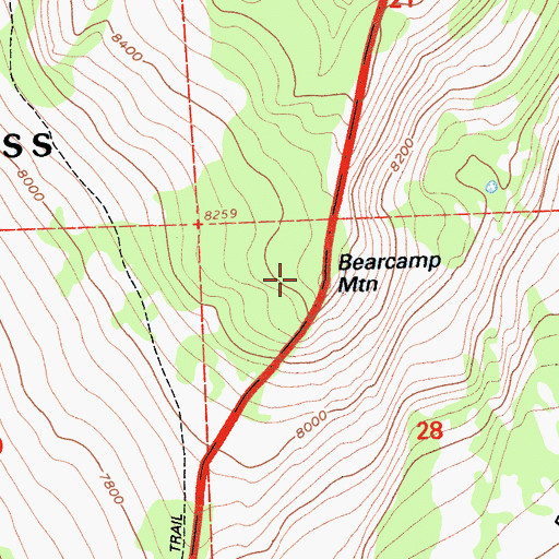 Topographic Map of Bearcamp Mountain, CA