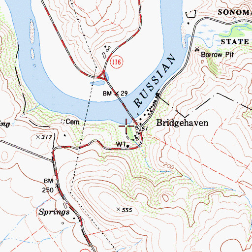 Topographic Map of Bridgehaven, CA