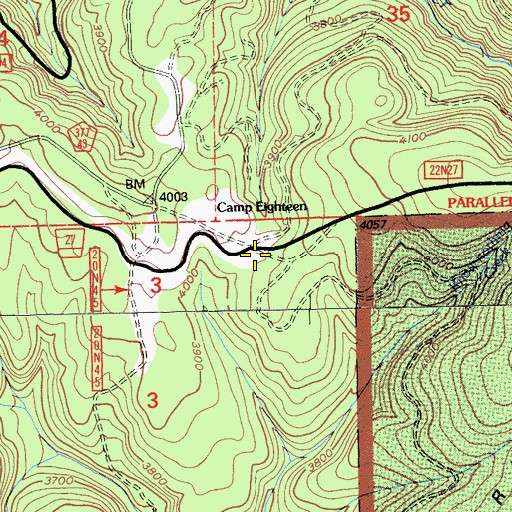 Topographic Map of Camp Eighteen, CA