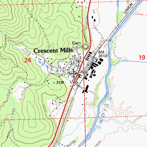 Topographic Map of Crescent Mills, CA