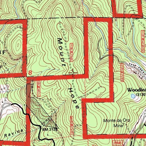 Topographic Map of Mount Hope, CA