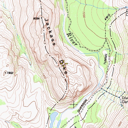Topographic Map of Jackass Dike, CA