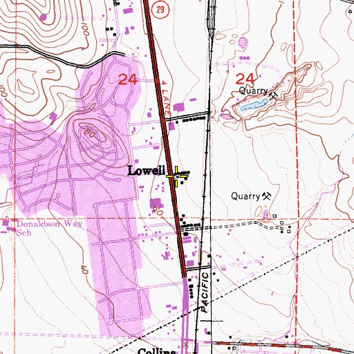 Topographic Map of Lowell, CA