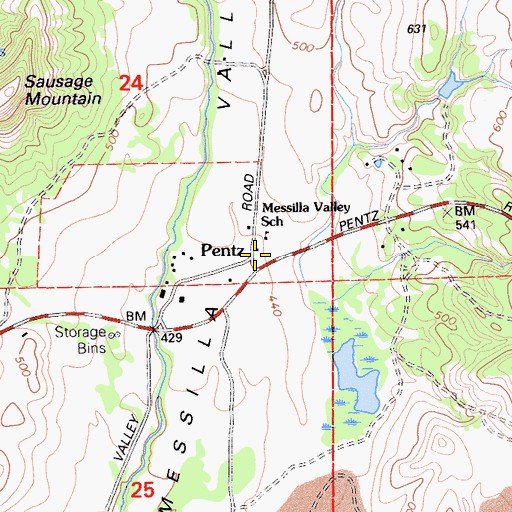 Topographic Map of Pentz, CA