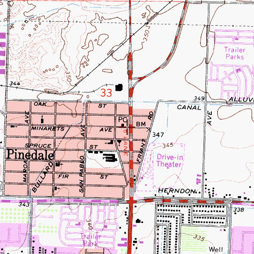 Topographic Map of Pinedale, CA
