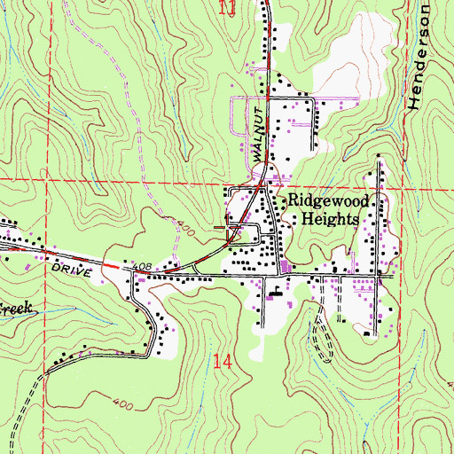 Topographic Map of Ridgewoods Heights, CA