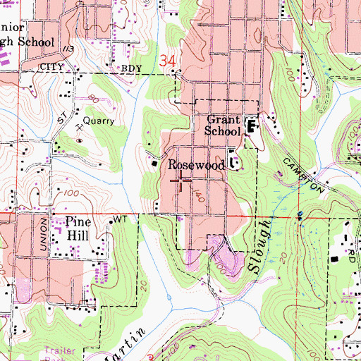 Topographic Map of Rosewood, CA