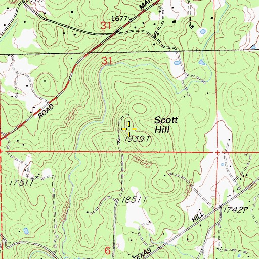 Topographic Map of Scott Hill, CA