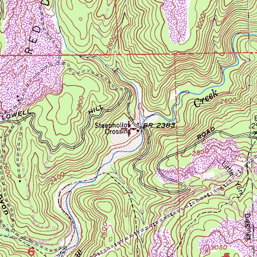 Topographic Map of Steeplehollow Crossing, CA
