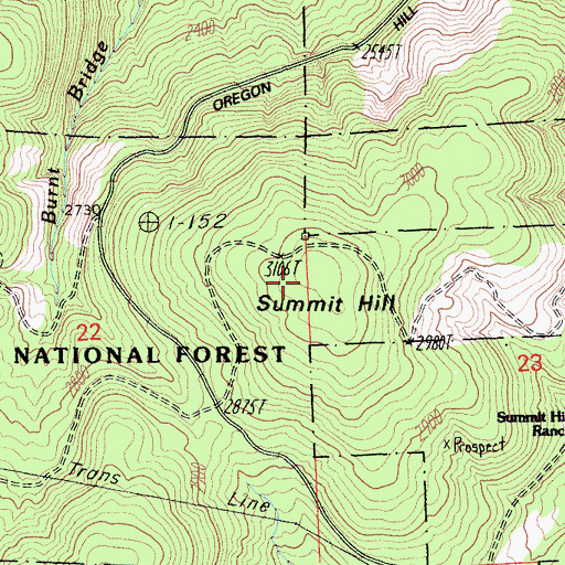Topographic Map of Summit Hill, CA