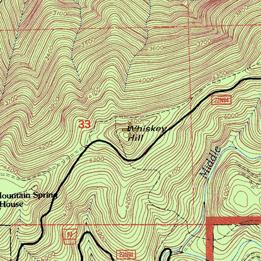 Topographic Map of Whiskey Hill, CA