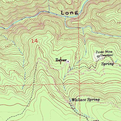 Topographic Map of Zuver, CA