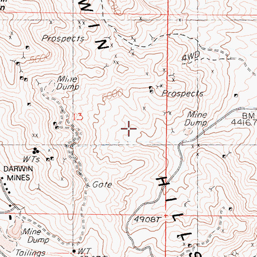 Topographic Map of Darwin Hills, CA