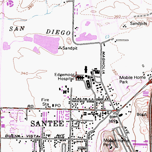 Topographic Map of Edgemoor Hospital, CA
