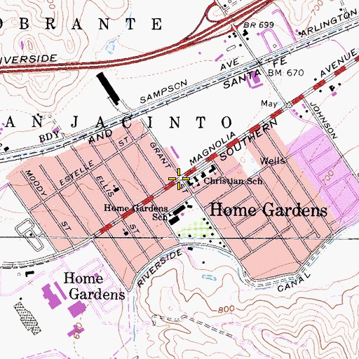 Topographic Map of Home Gardens, CA