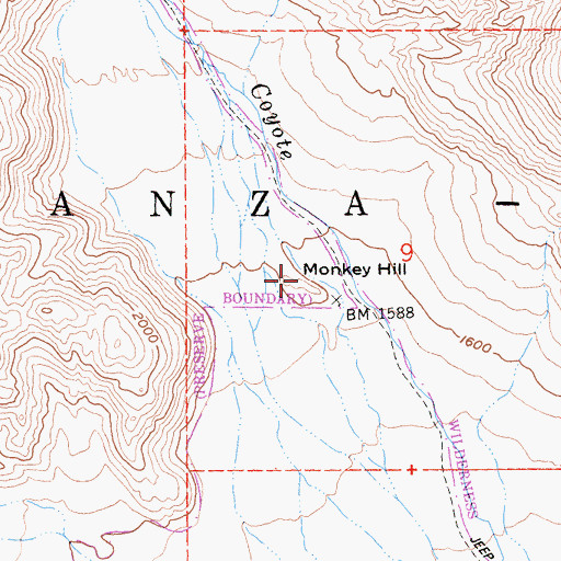 Topographic Map of Monkey Hill, CA