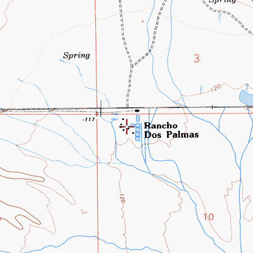 Topographic Map of Rancho Dos Palmas, CA