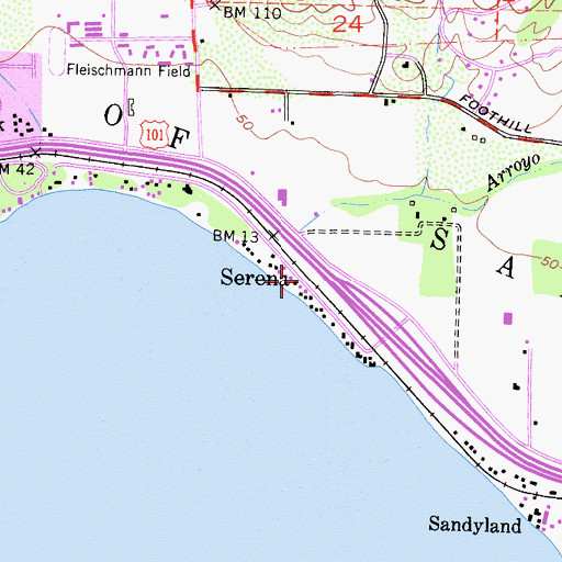 Topographic Map of Serena, CA