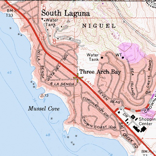 Topographic Map of Three Arch Bay, CA
