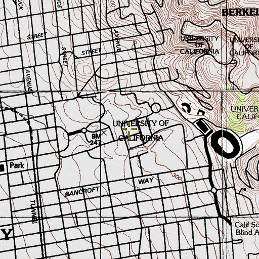 Topographic Map of Doe Library, CA