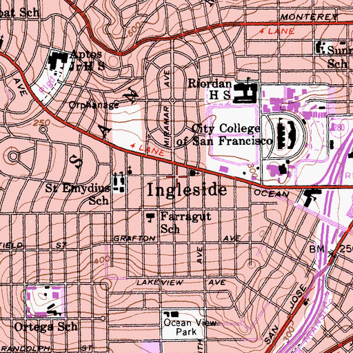 Topographic Map of Ingleside Presbyterian Church, CA