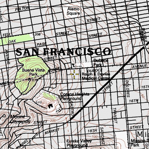 Topographic Map of California Pacific Medical Center - Davies Campus, CA