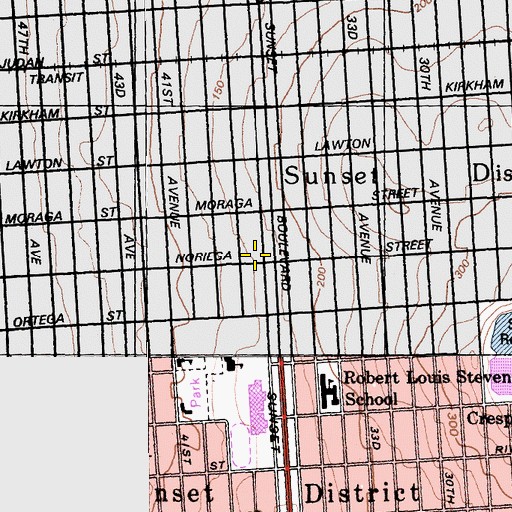 Topographic Map of Sunset Baptist Church, CA