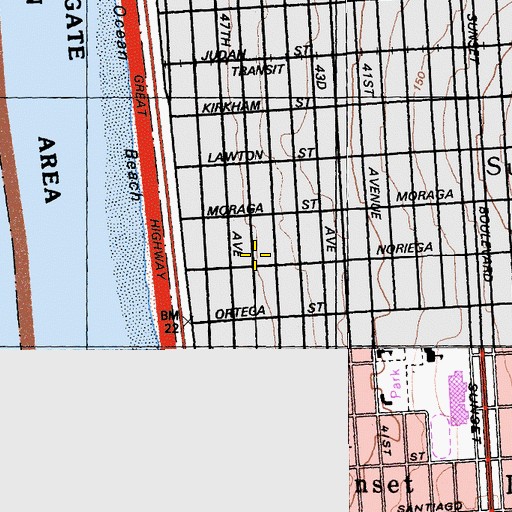 Topographic Map of Sunset Branch Lutheran Church of the Holy Spirit, CA