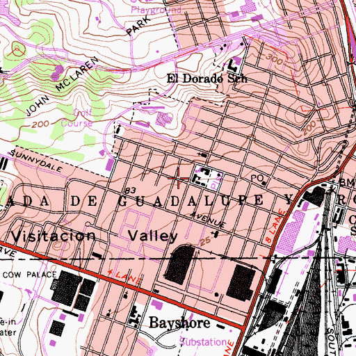 Topographic Map of Visitacion Valley Elementary School, CA