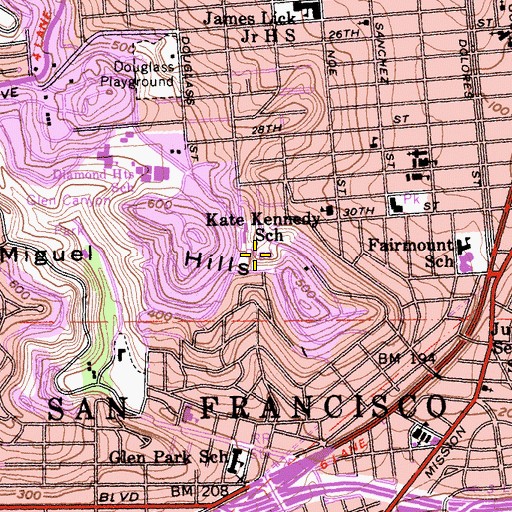 Topographic Map of Walter Haas Playground, CA