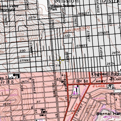 Topographic Map of Saint James Elementary School, CA