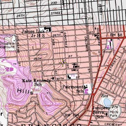 Topographic Map of Saint Pauls Primary School, CA