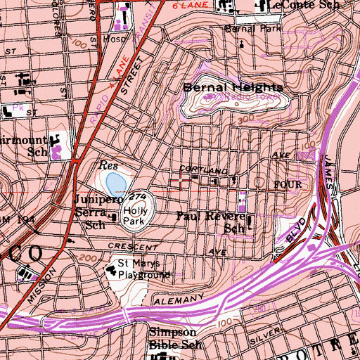 Topographic Map of Bernal Branch Library, CA