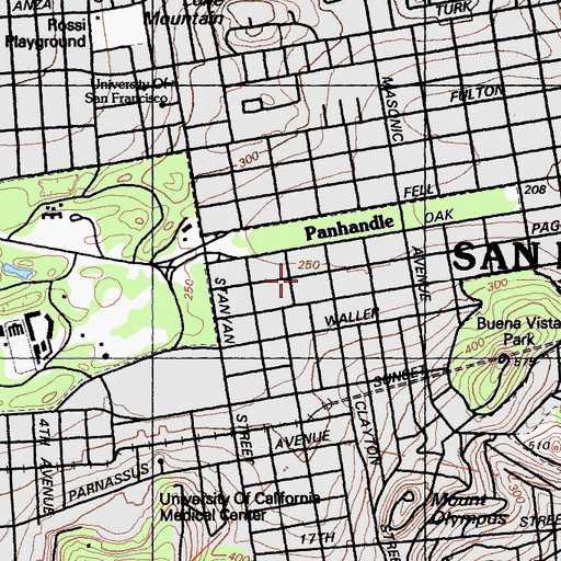 Topographic Map of Park Branch Library, CA