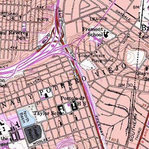 Topographic Map of Portola Branch Library, CA