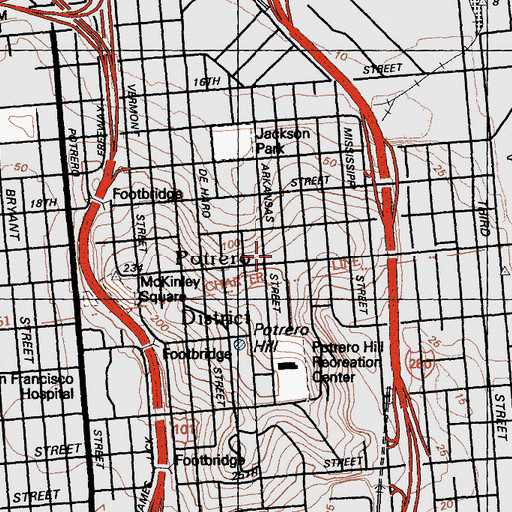Topographic Map of Potrero Branch Library, CA