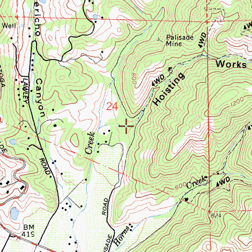 Topographic Map of Hoisting Works Canyon, CA