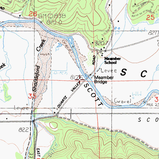 Topographic Map of Meamber Bridge, CA