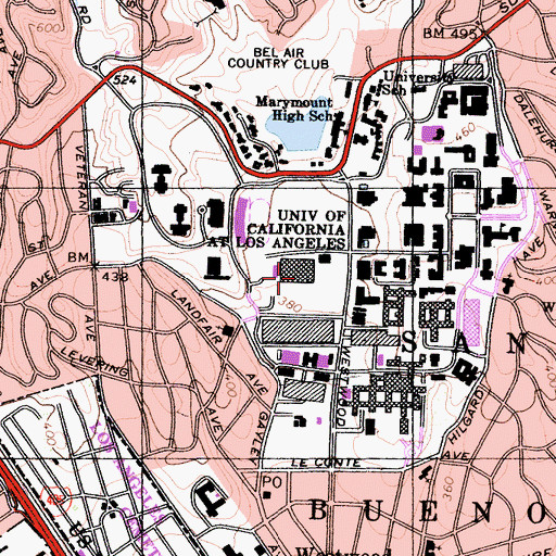 Topographic Map of Pauley Pavilion, CA